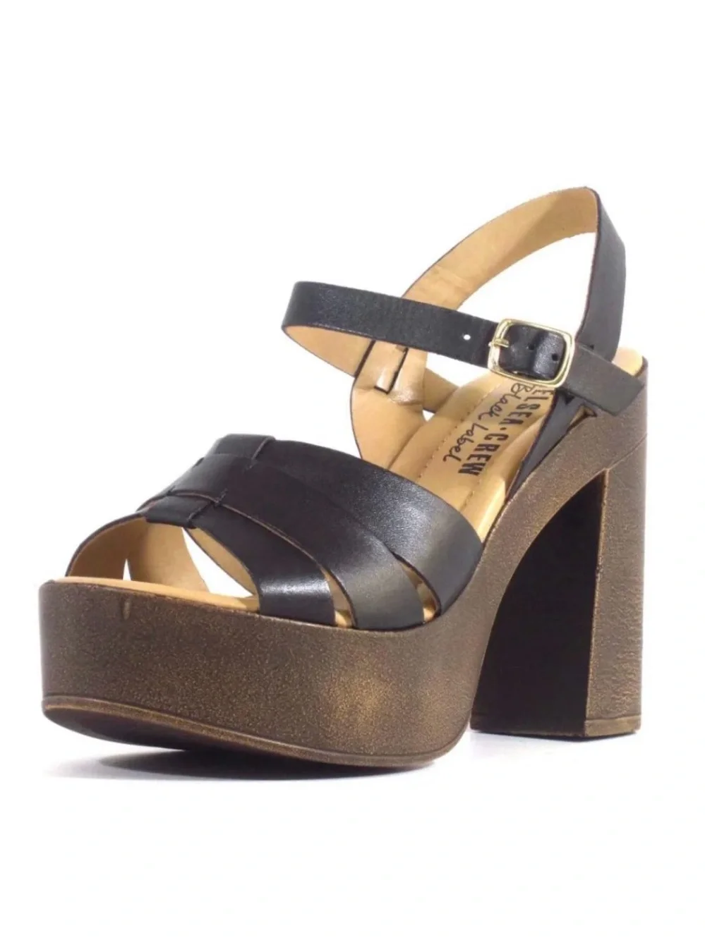 Chelsea Crew Black Leather Platform Sandals with Block Heel